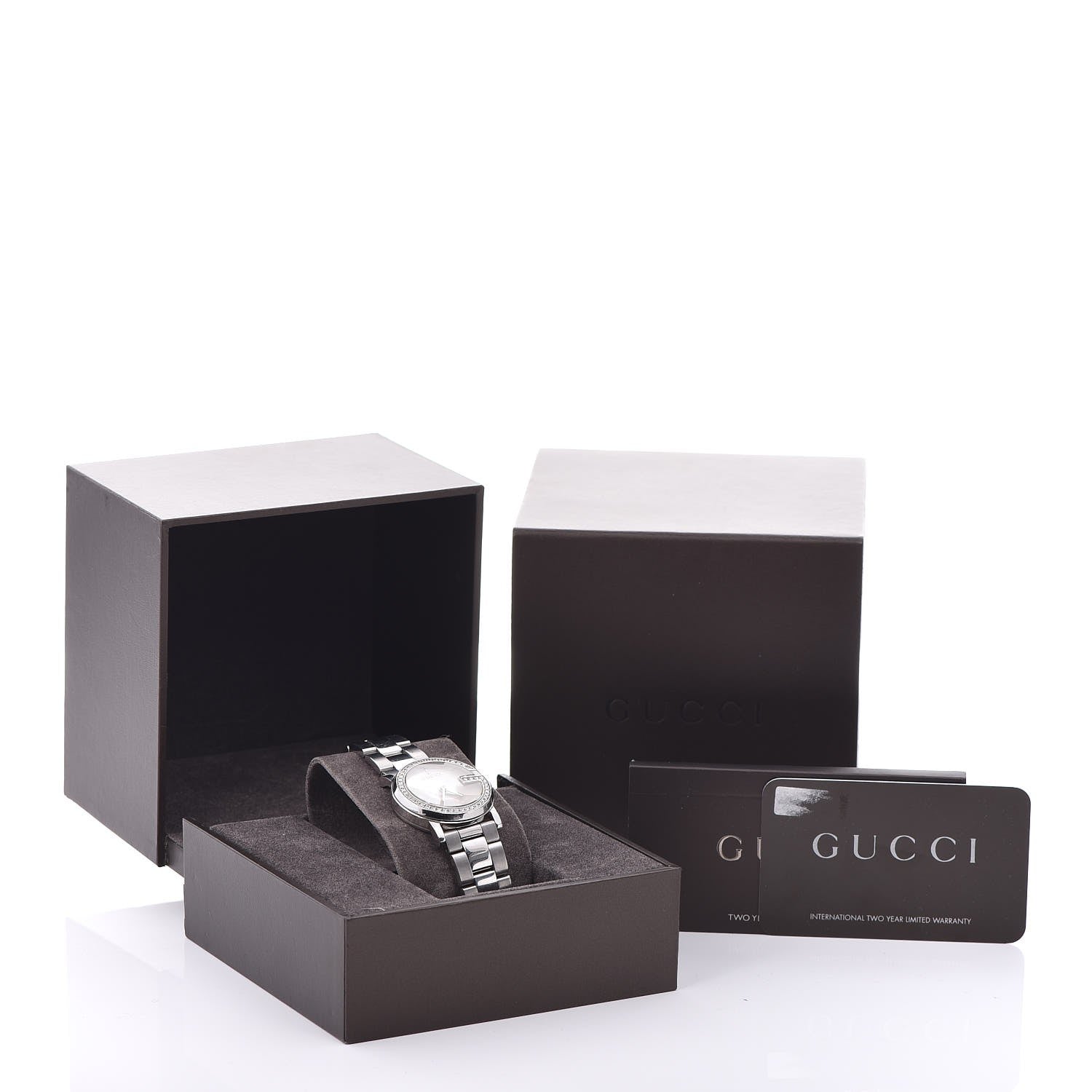 Gucci Stainless Steel Diamond Bezel Mother of Pearl 27mm 101L Quartz Watch 8 of 8