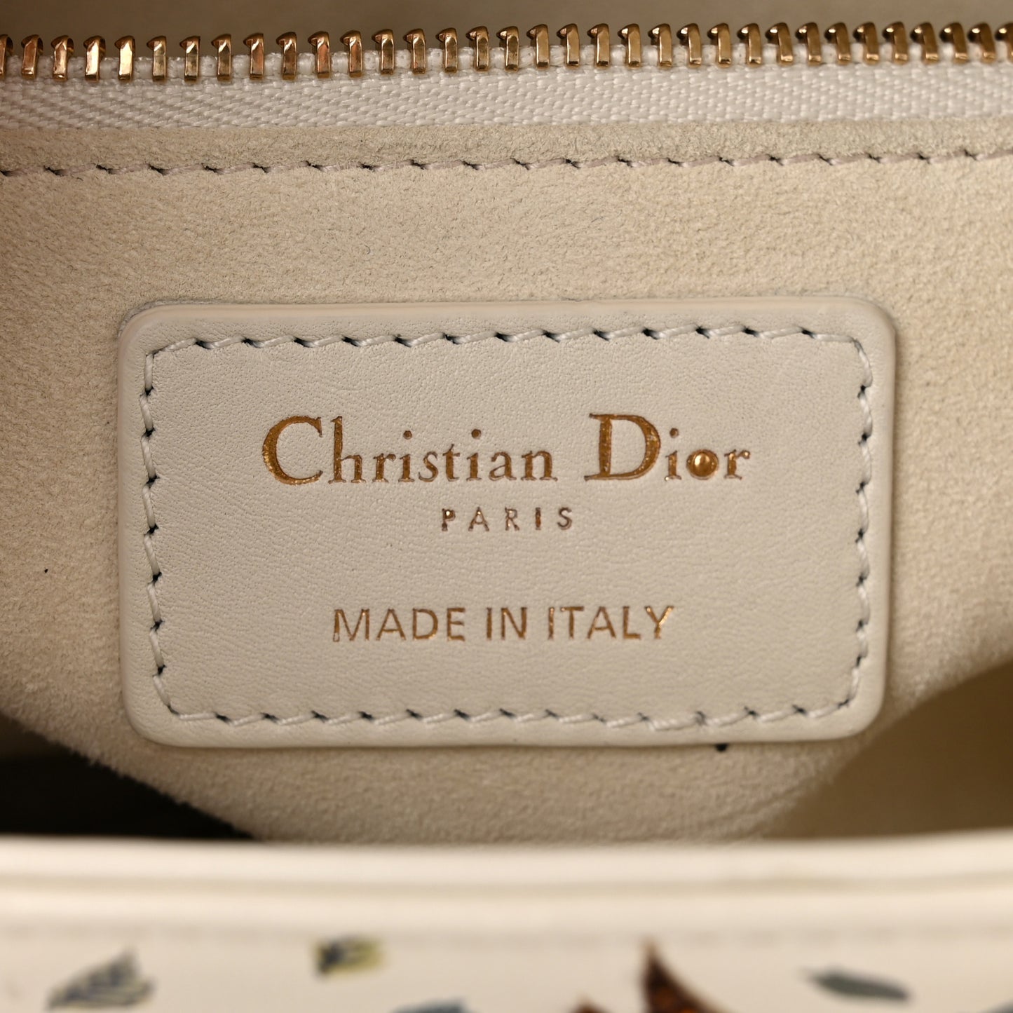 Calfskin Embroidered Medium Lady Dior White Multicolor