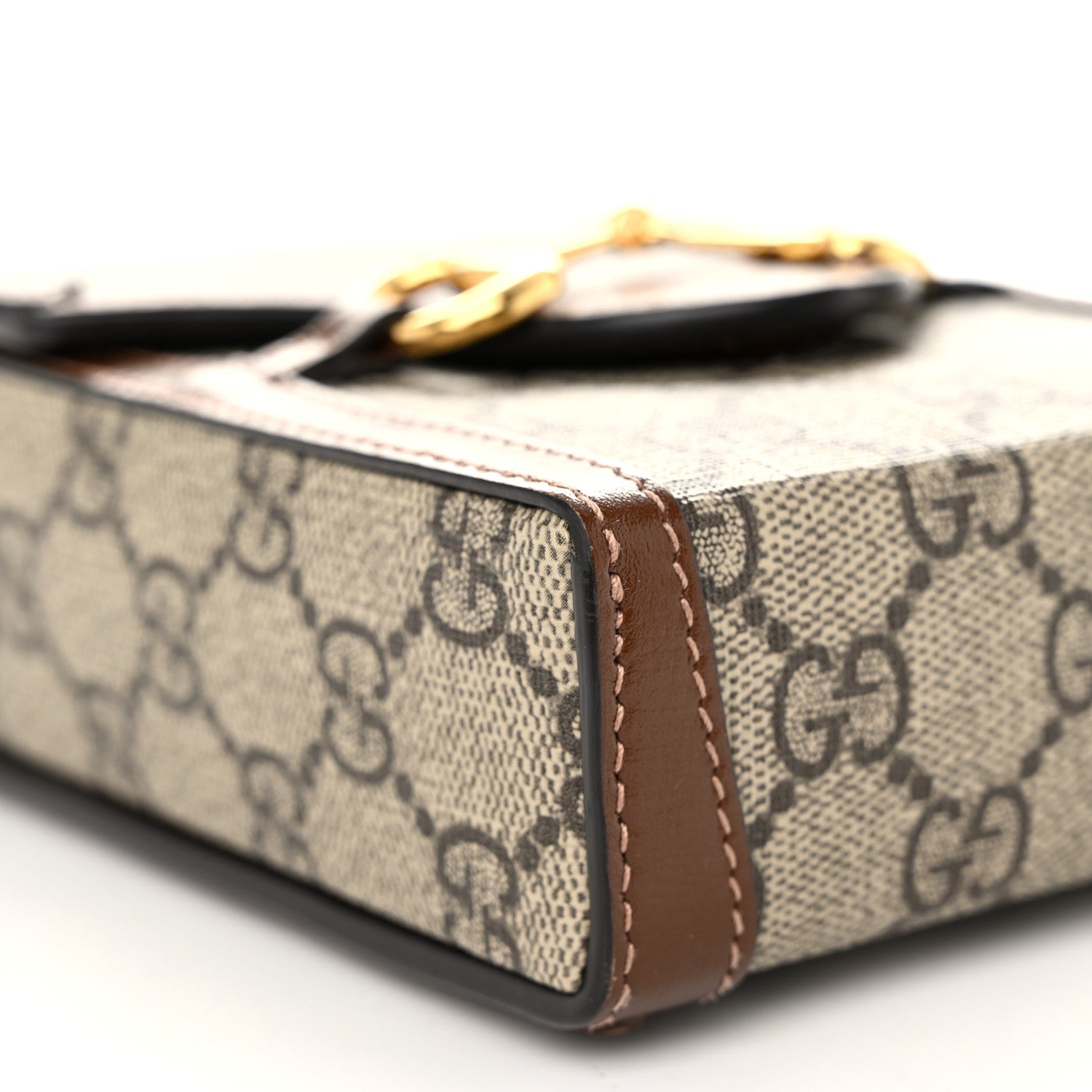 Gucci GG Supreme Monogram Mini Horsebit 1955 Crossbody Bag Beige Brown Sugar 9 of 10