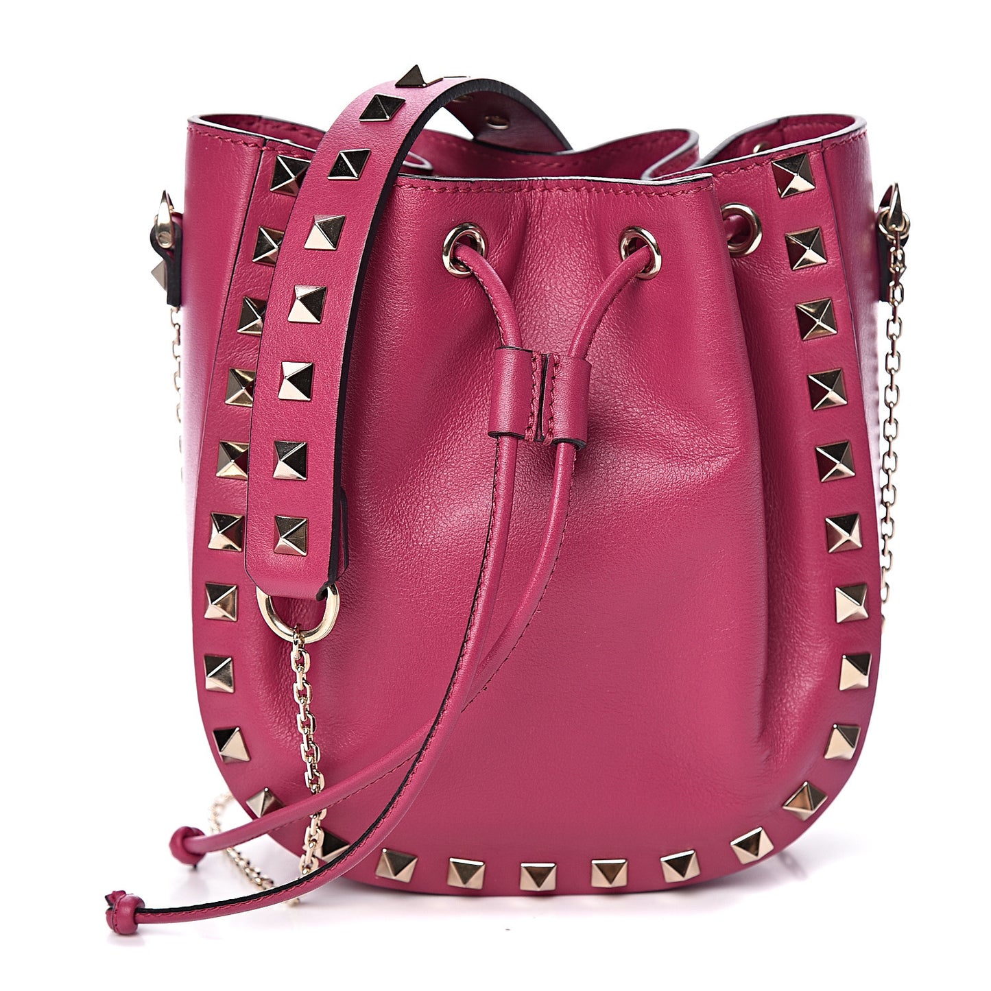 Vitello Mini Rockstud Chain Strap Bucket Bag Deep Cyclamin