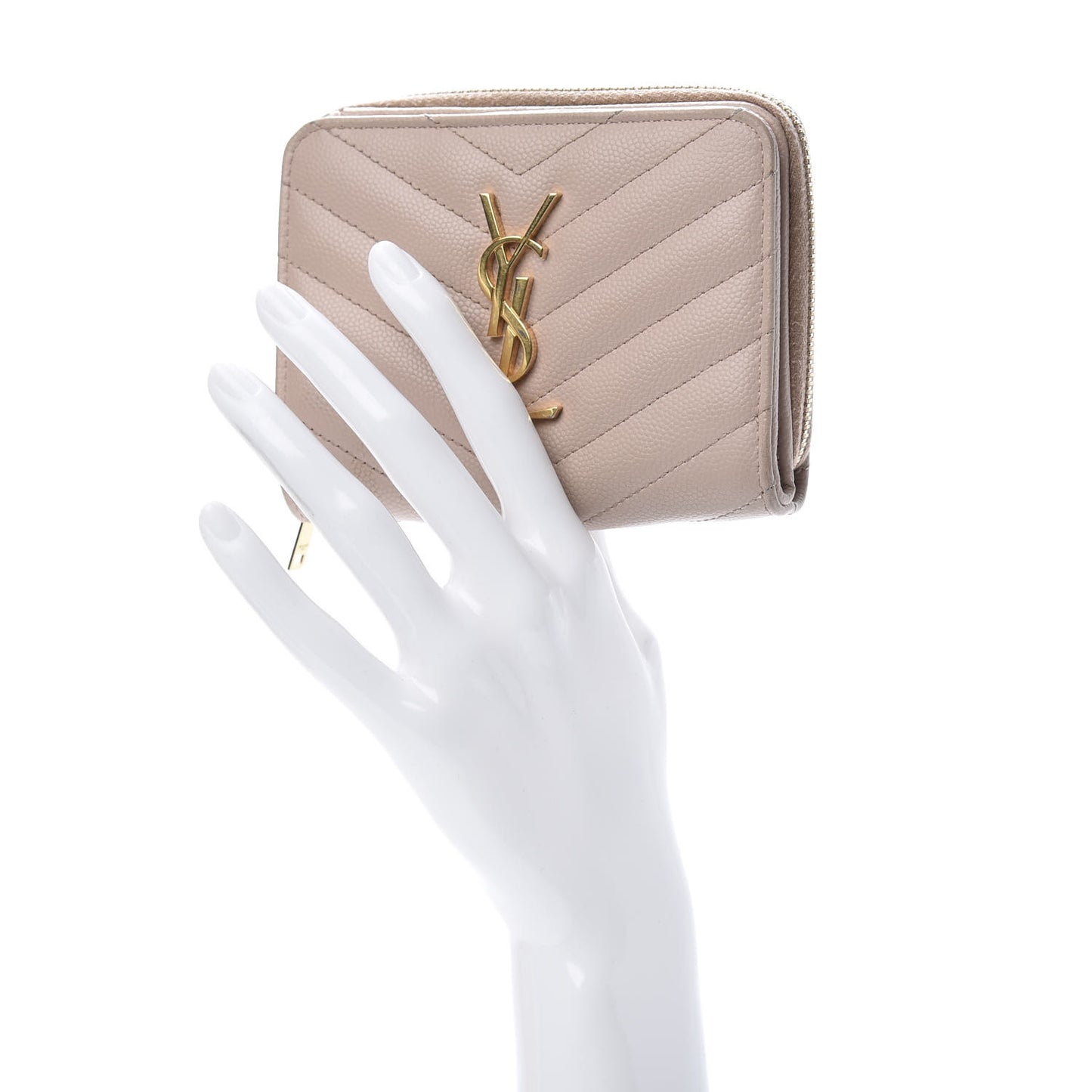Grain De Poudre Matelasse Chevron Monogram Compact Zip Around Wallet Pink