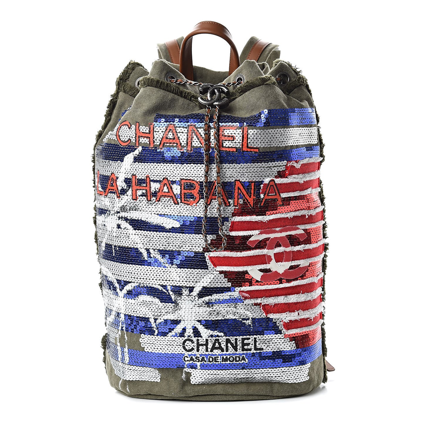 Canvas Sequins Cubano Trip Backpack Khaki