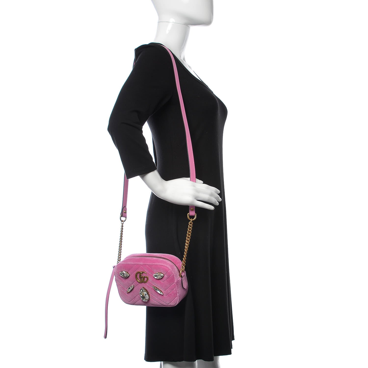 Gucci Velvet Matelasse Marquise Crystals Mini GG Marmont Chain Shoulder Bag Malva 2 of 10