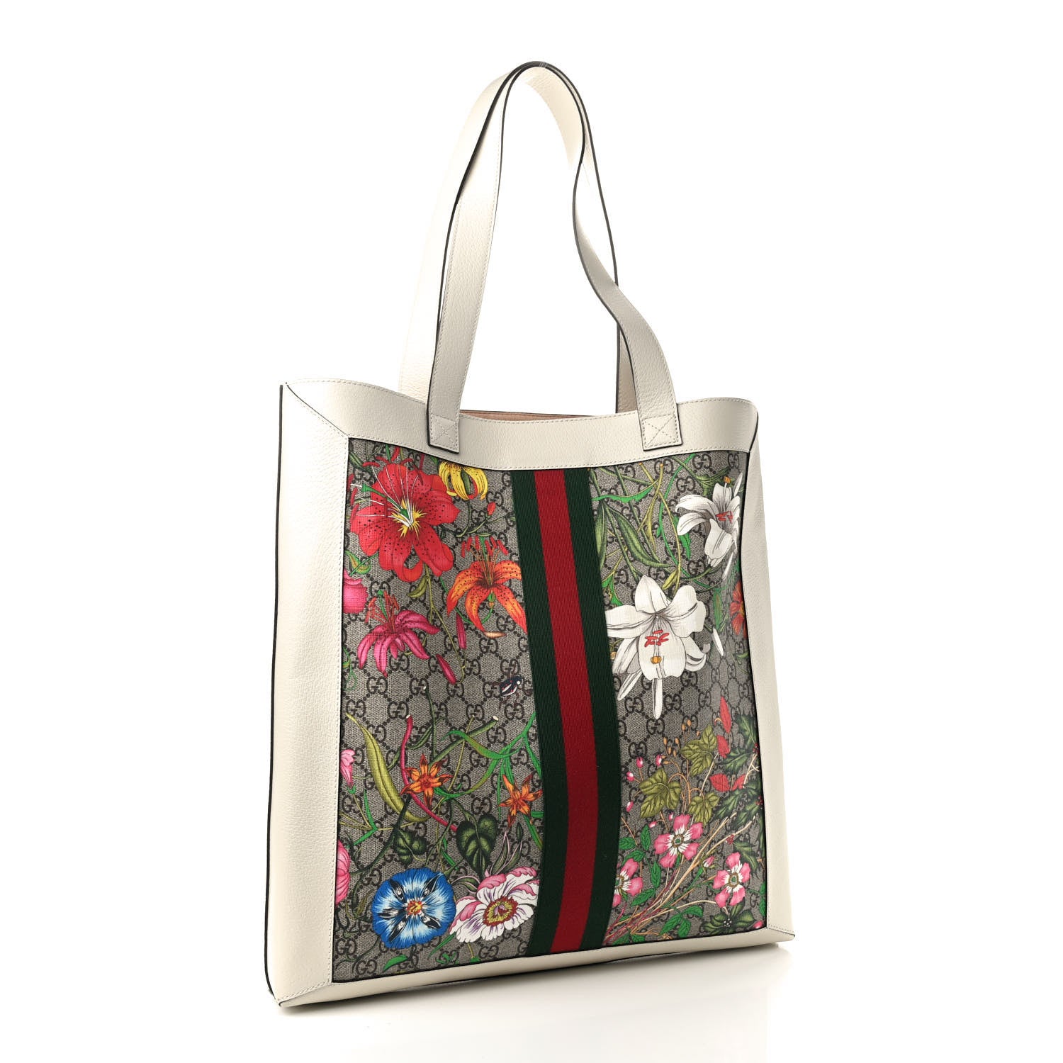 Gucci GG Supreme Monogram Flora Web Ophidia Vertical Shopping Tote White 3 of 9