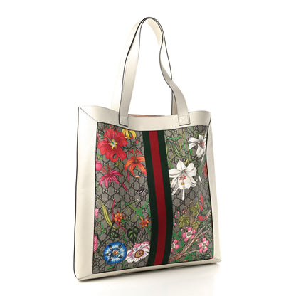 Gucci GG Supreme Monogram Flora Web Ophidia Vertical Shopping Tote White 3 of 9