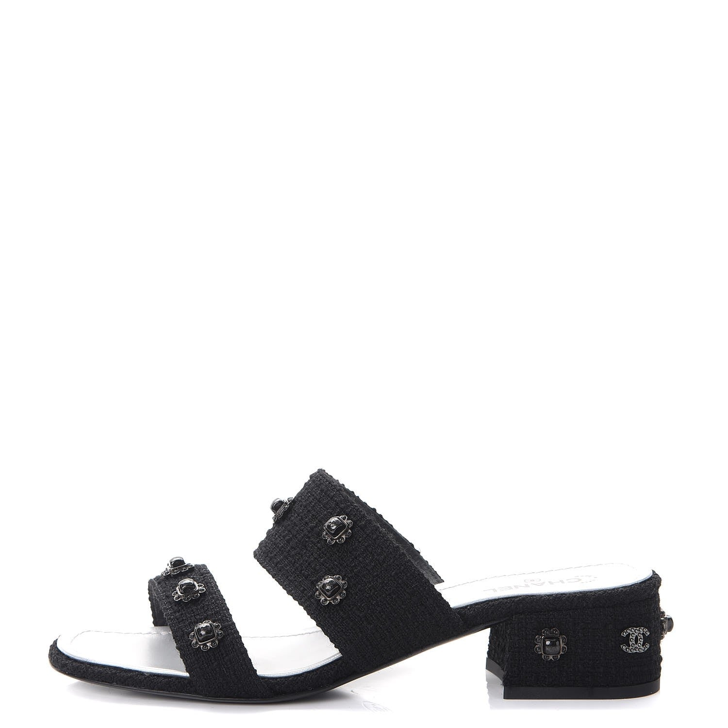 Chanel Tweed Gripoix Embellished Slides 38 Black 1 of 12