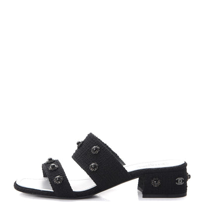 Chanel Tweed Gripoix Embellished Slides 38 Black 1 of 12