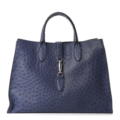 Gucci Ostrich Medium Jackie Top Handle Bag Blue 1 of 12