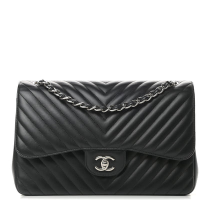 Chanel Lambskin Chevron Quilted Jumbo Double Flap Black 1 of 12