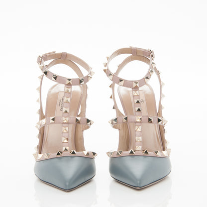 Valentino Garavani Calfskin Nappa Rockstud Ankle Strap 100mm Pumps 39 Light Stone Poudre 2 of 6