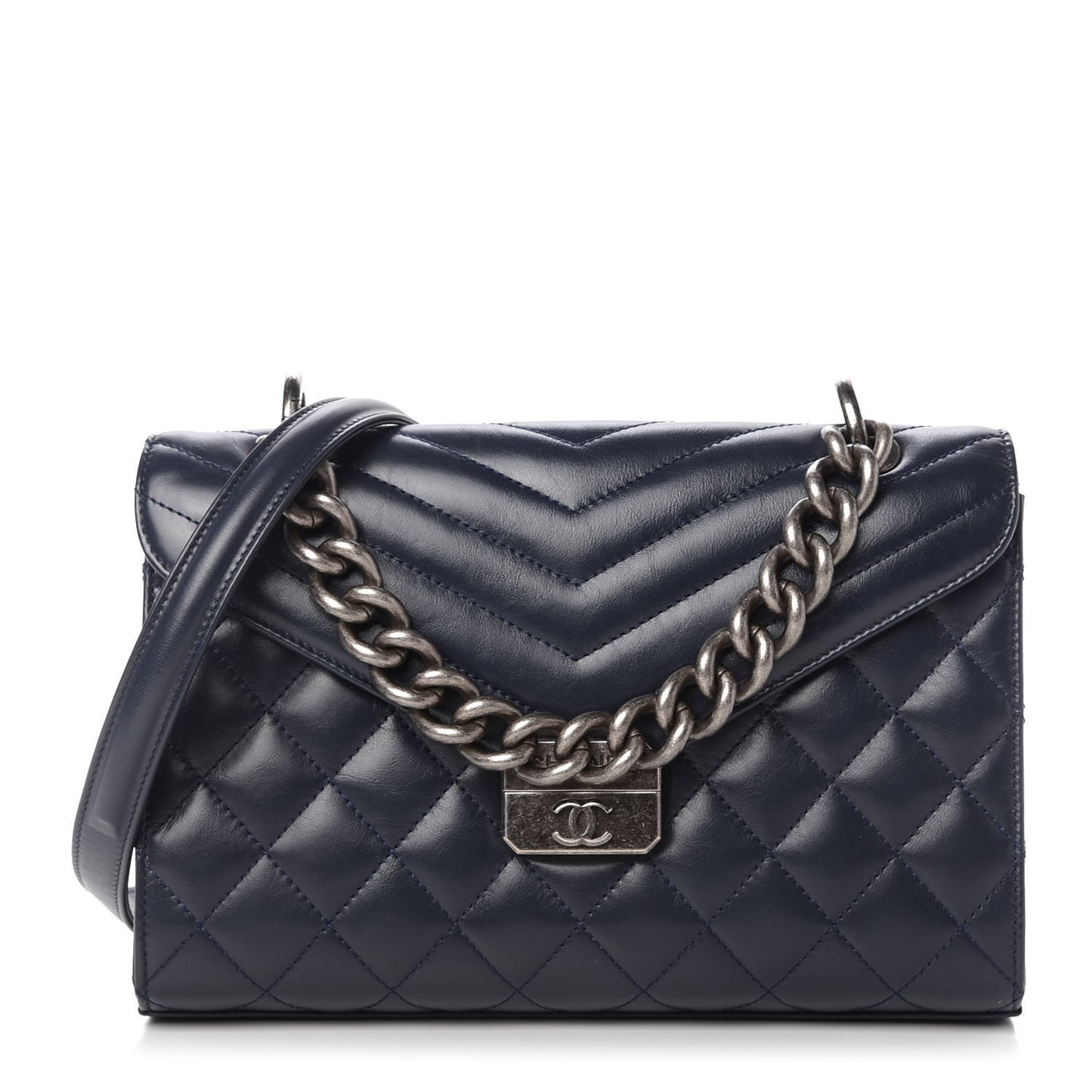 Calfskin Quilted Mad About Quilting Medium Flap Navy
