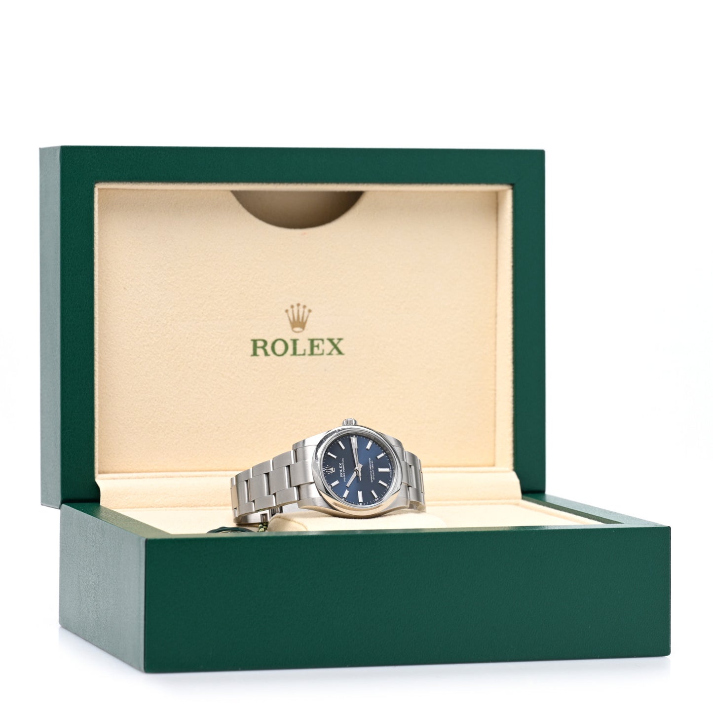 Stainless Steel 34mm Oyster Perpetual Watch Bright Blue 124200