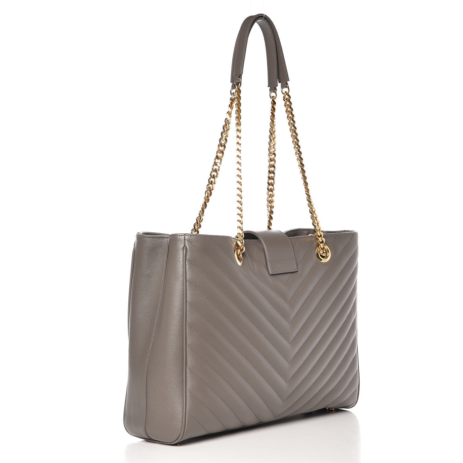 Saint Laurent Grain De Poudre Matelasse Chevron Monogram Shopping Bag Fog 3 of 7