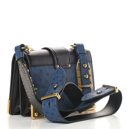 Prada City Calfskin Ostrich Cahier Bag Colbalto Black 3 of 12