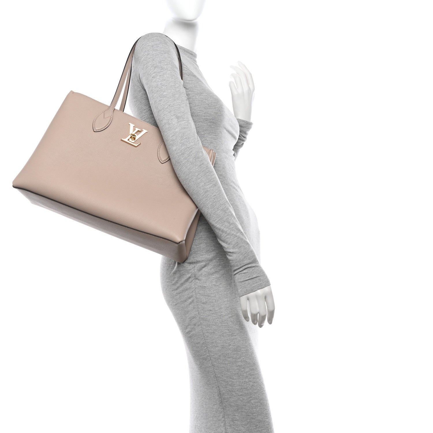 Louis Vuitton Grained Calfskin Lockme Shopper Greige 2 of 12