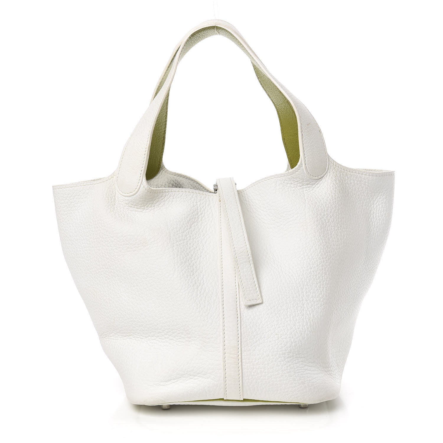 Hermes Taurillon Clemence Picotin 22 MM White Vert Chartreuse 1 of 13