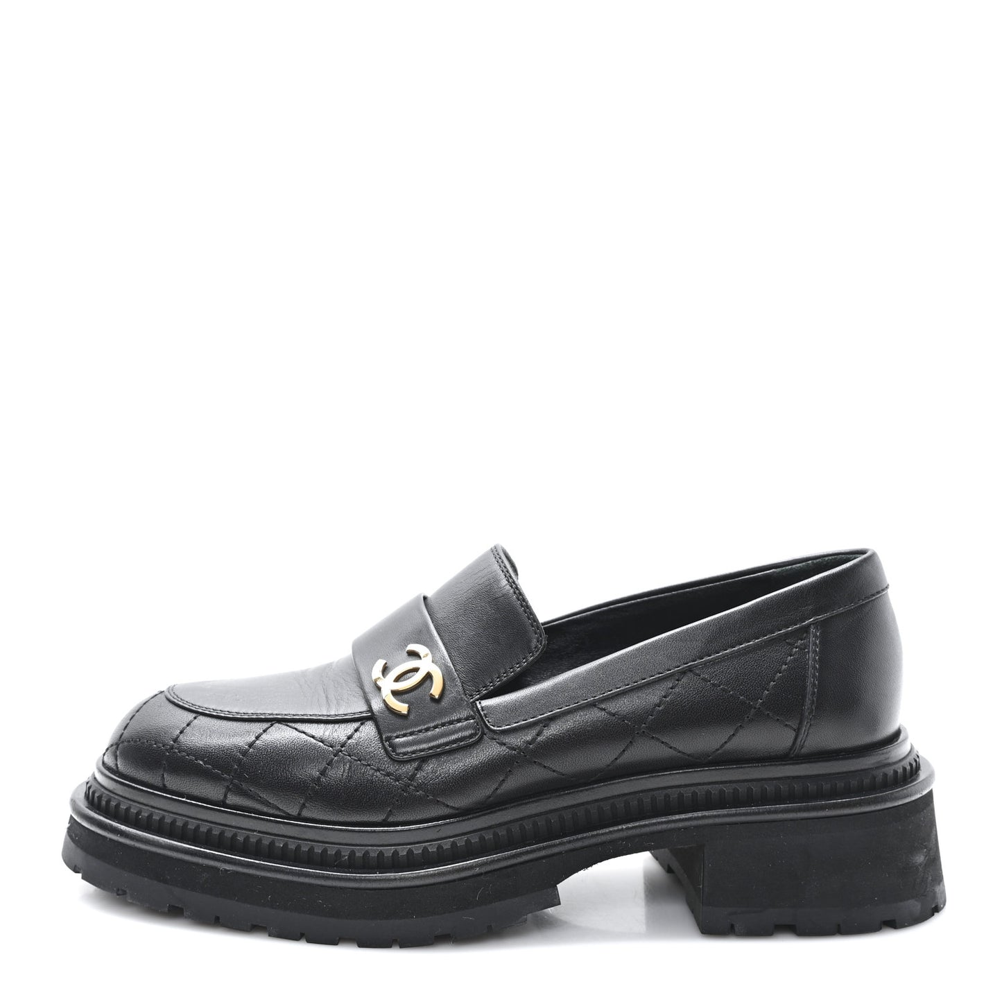 Calfskin Quilted CC Mocassin Loafers 38 Black