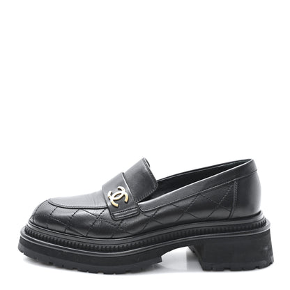 Chanel Calfskin Quilted CC Mocassin Loafers 38 Black 1 of 10