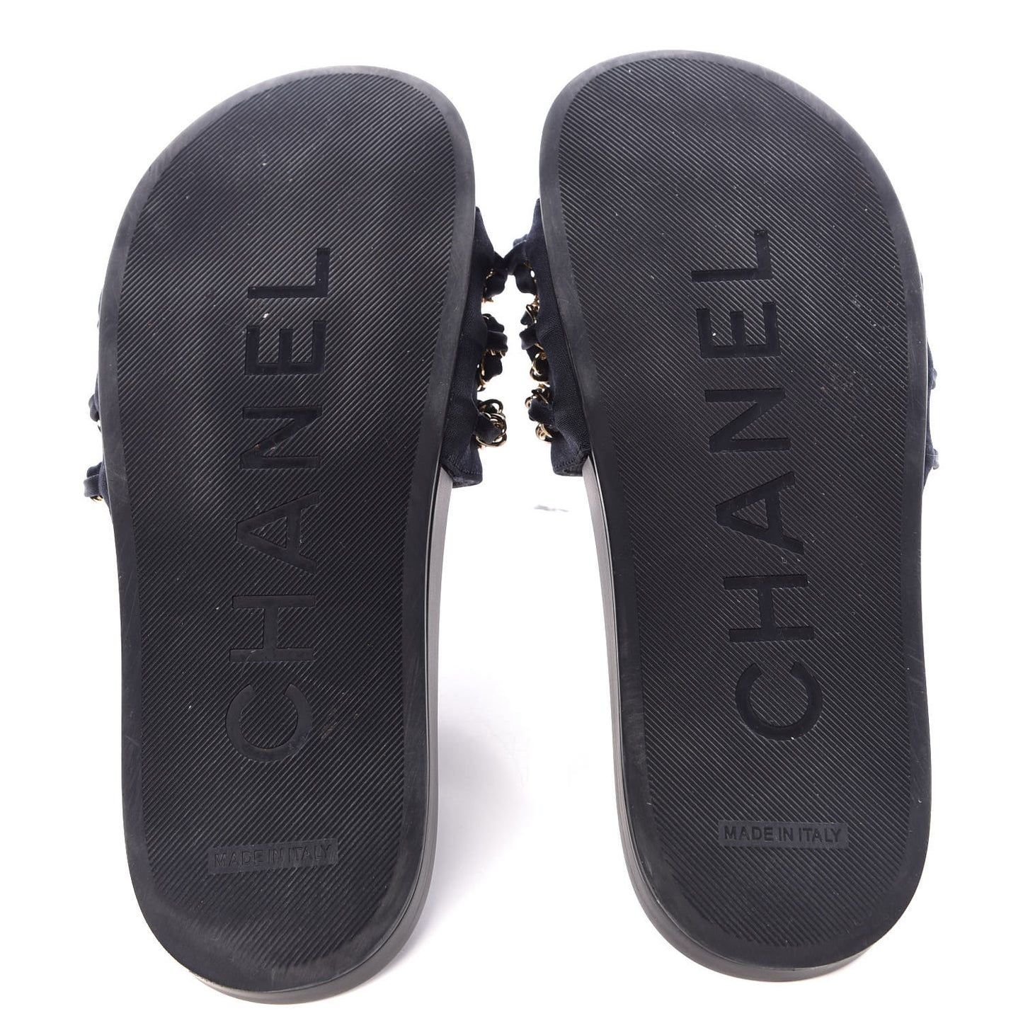 Satin Canvas Chain Flat Sandals 37 Marine