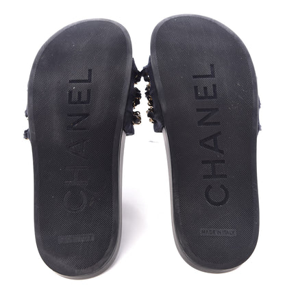 Chanel Satin Canvas Chain Flat Sandals 37 Marine 7 of 16