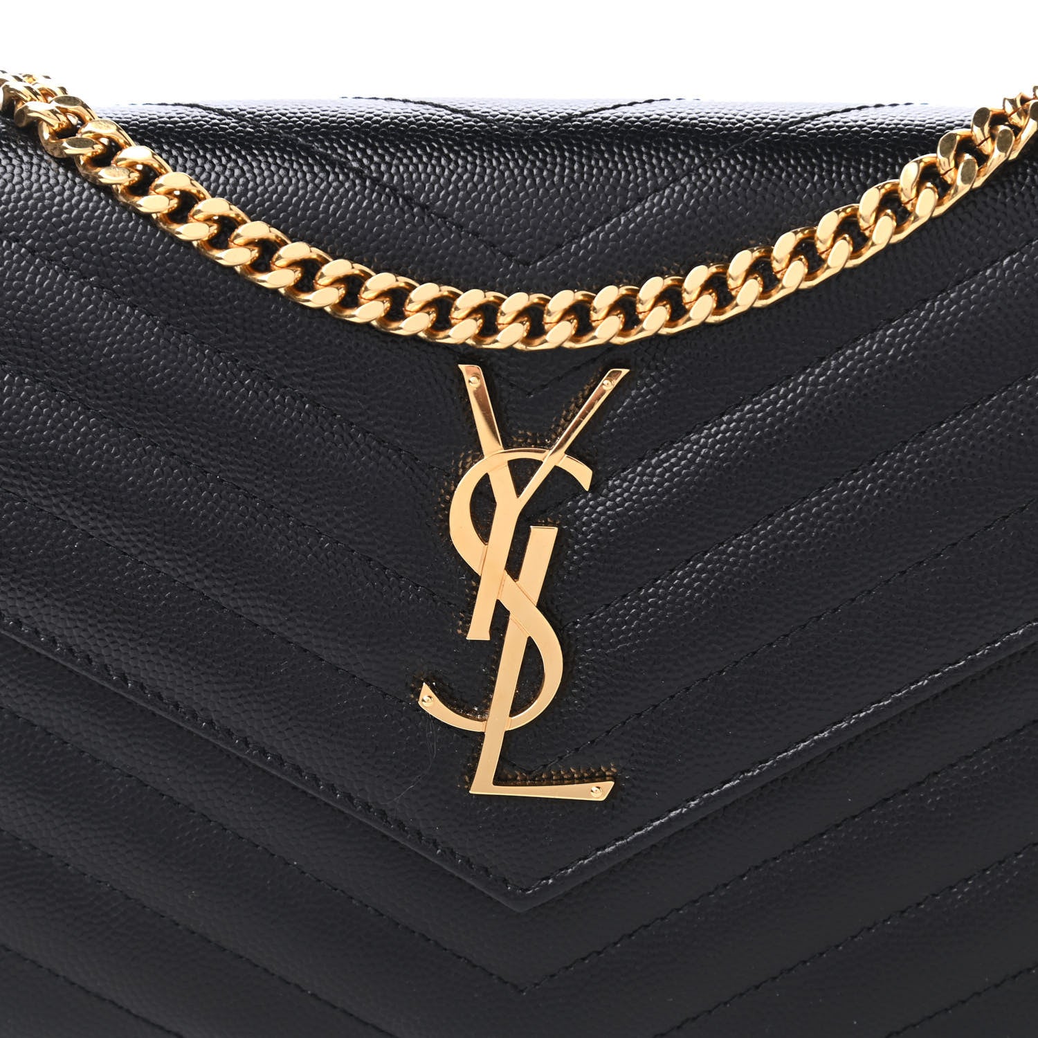 Saint Laurent Grain De Poudre Matelasse Chevron Monogram Chain Wallet Black 10 of 11