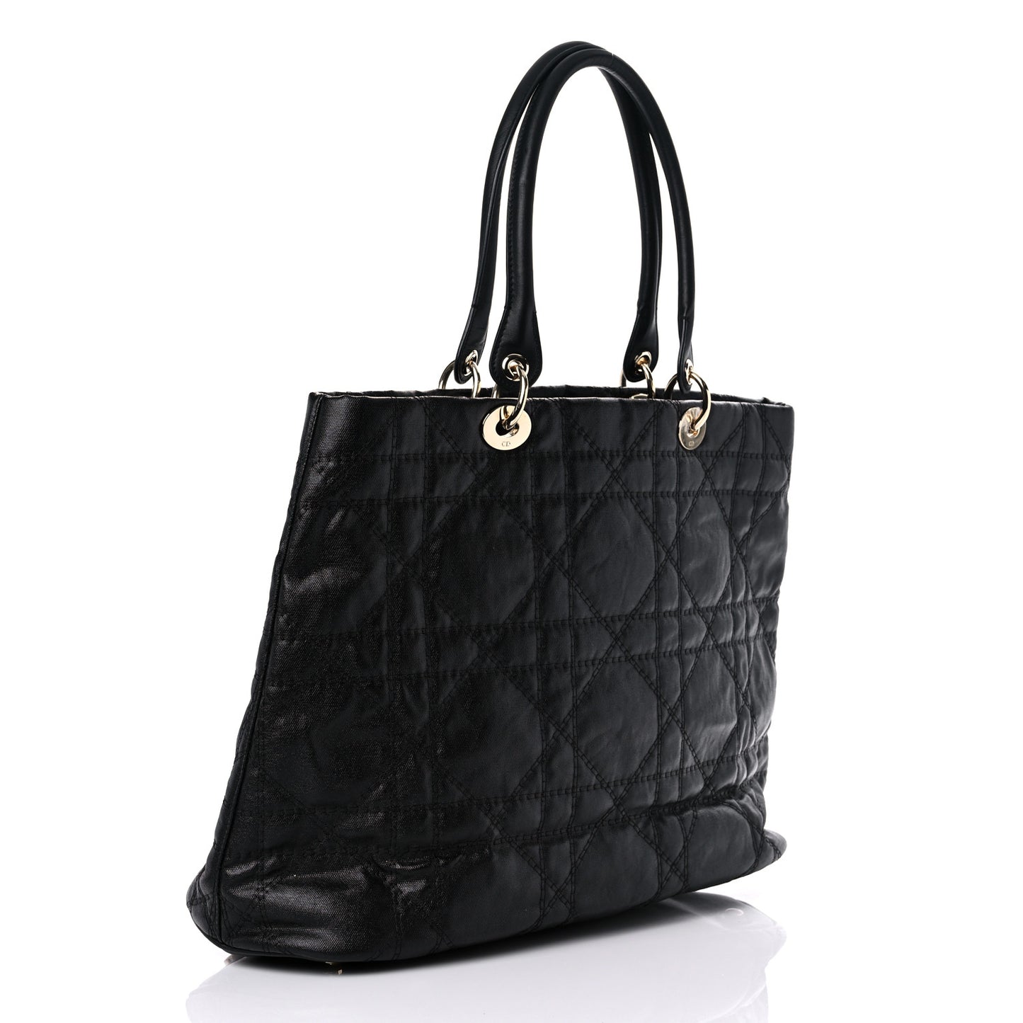 Coated Canvas Cannage Large Dior Soft Shopping Tote Black