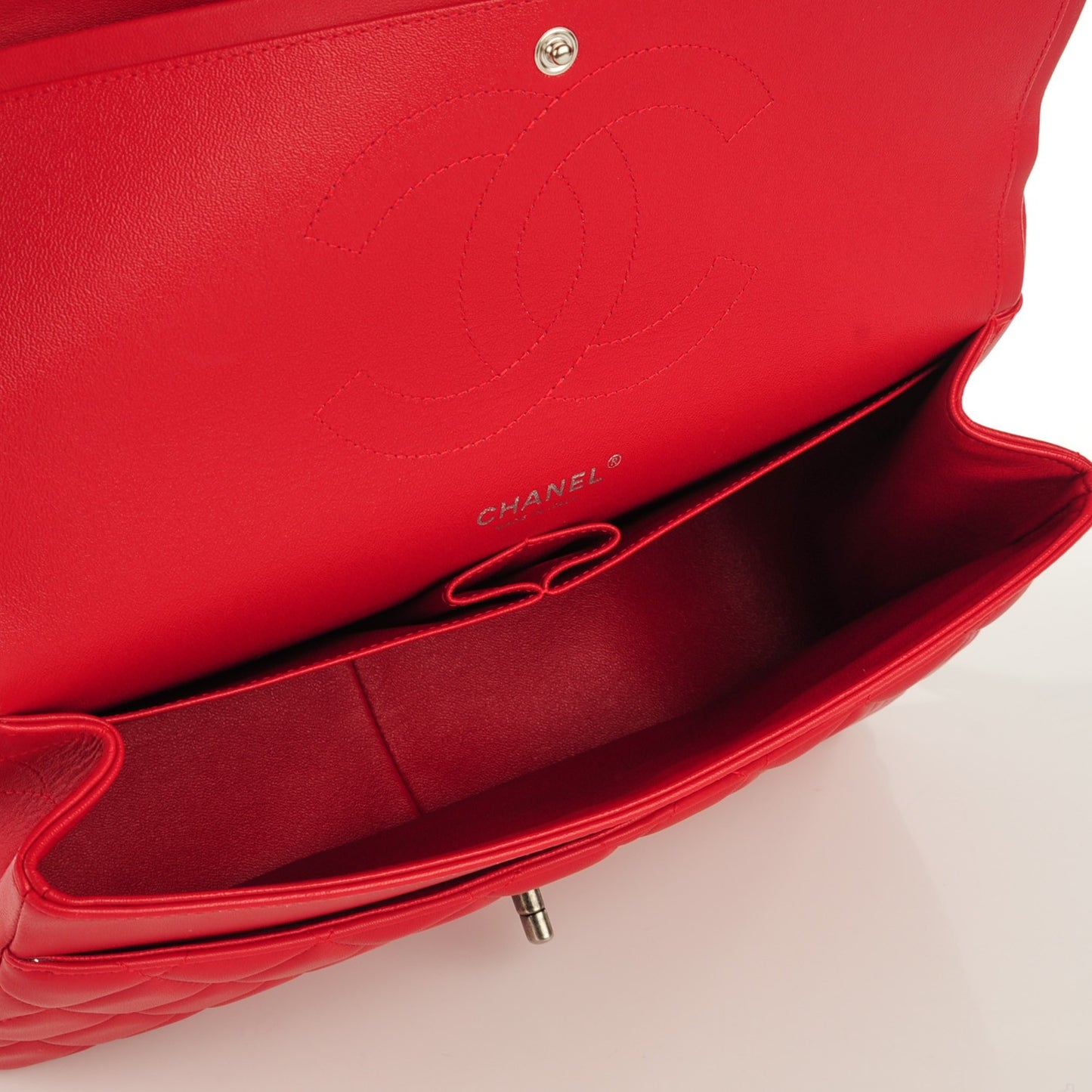 Lambskin Quilted Jumbo Double Flap Red