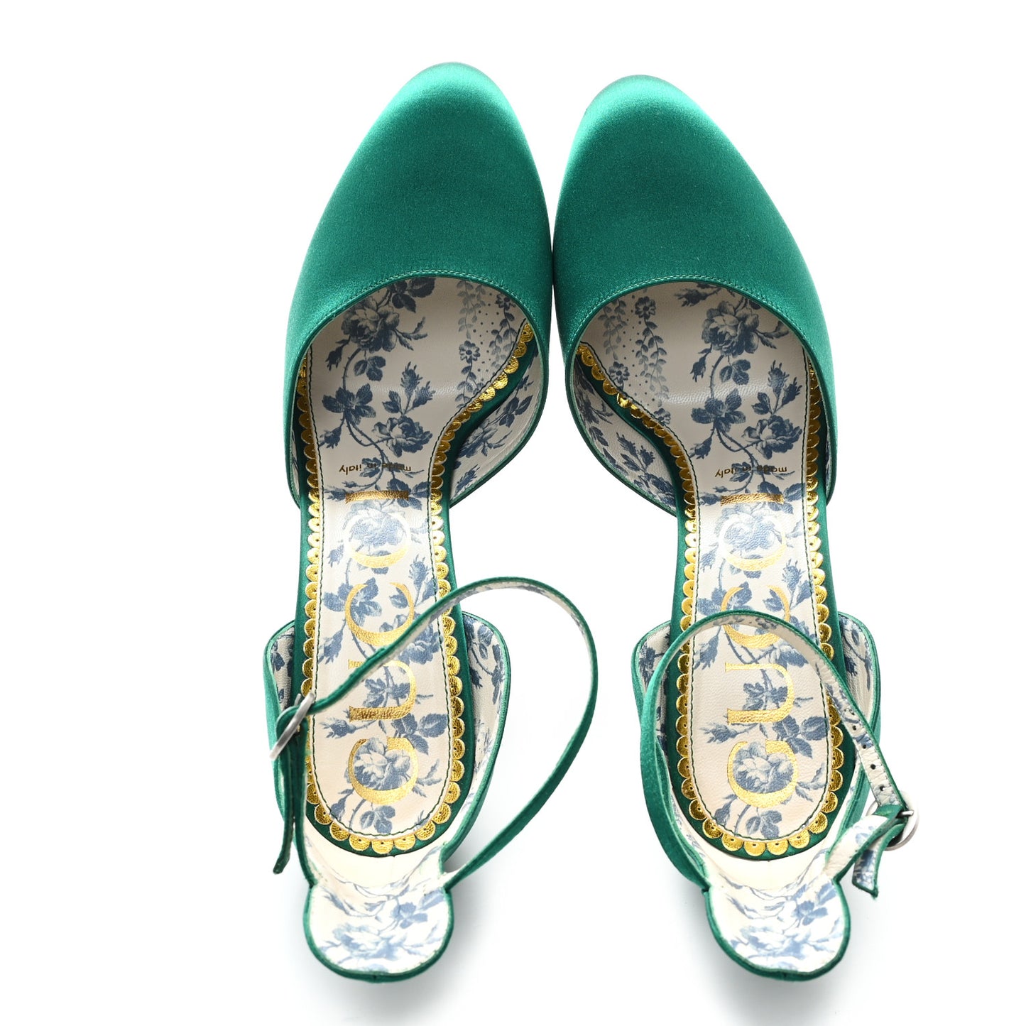 Satin Daisy Ankle Strap d'Orsay 105 Pumps 39 Emerald Green