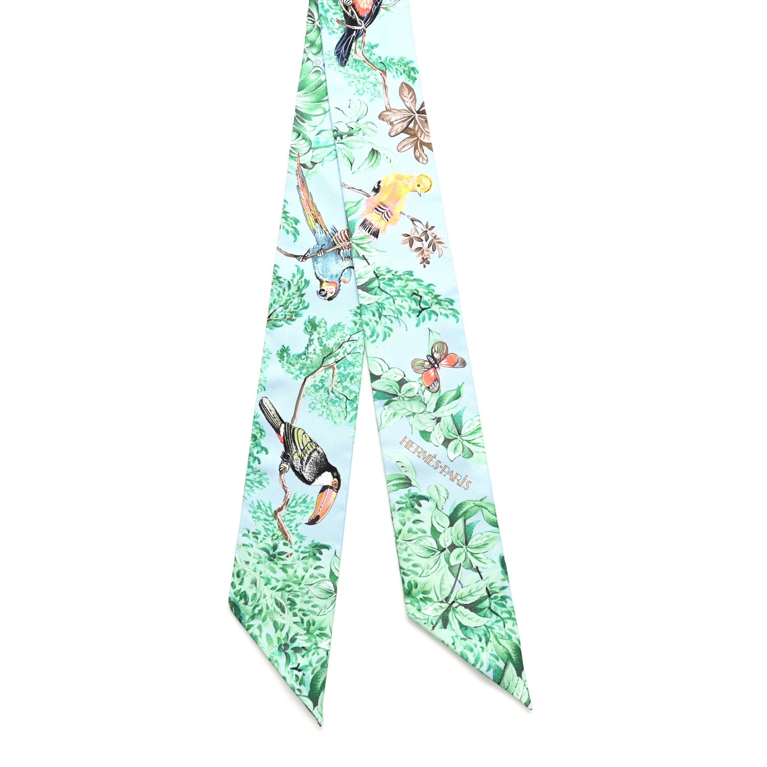 Hermes Silk Equateur Twilly  Bleu Ciel Vert Orange 2 of 4