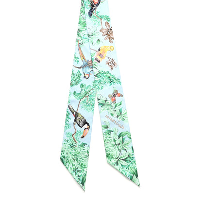 Hermes Silk Equateur Twilly  Bleu Ciel Vert Orange 2 of 4