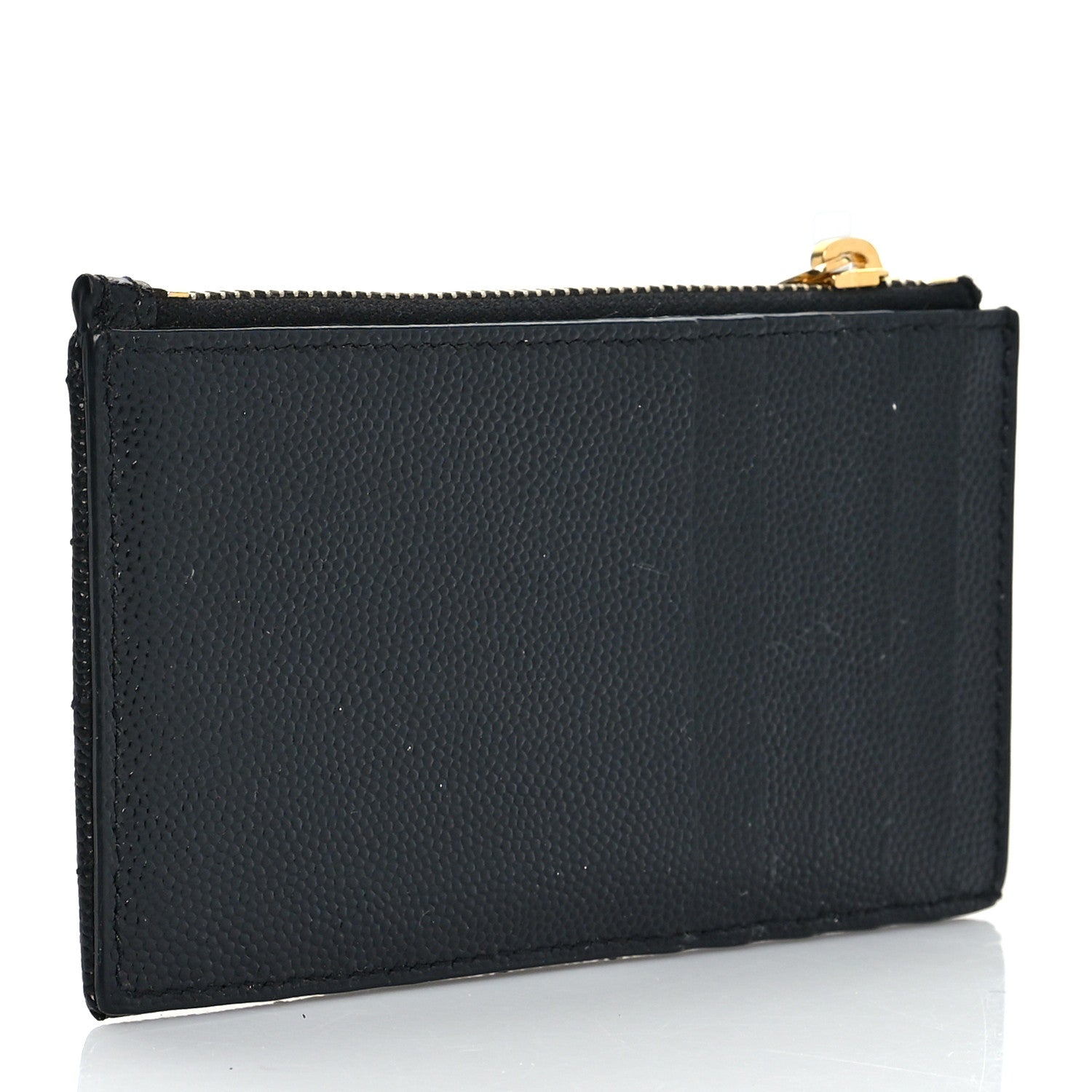 Saint Laurent Grain De Poudre Matelasse Chevron Monogram Fragments Zippered Card Case Black 3 of 9