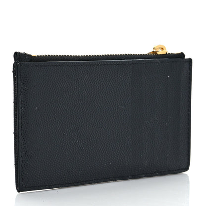 Saint Laurent Grain De Poudre Matelasse Chevron Monogram Fragments Zippered Card Case Black 3 of 9