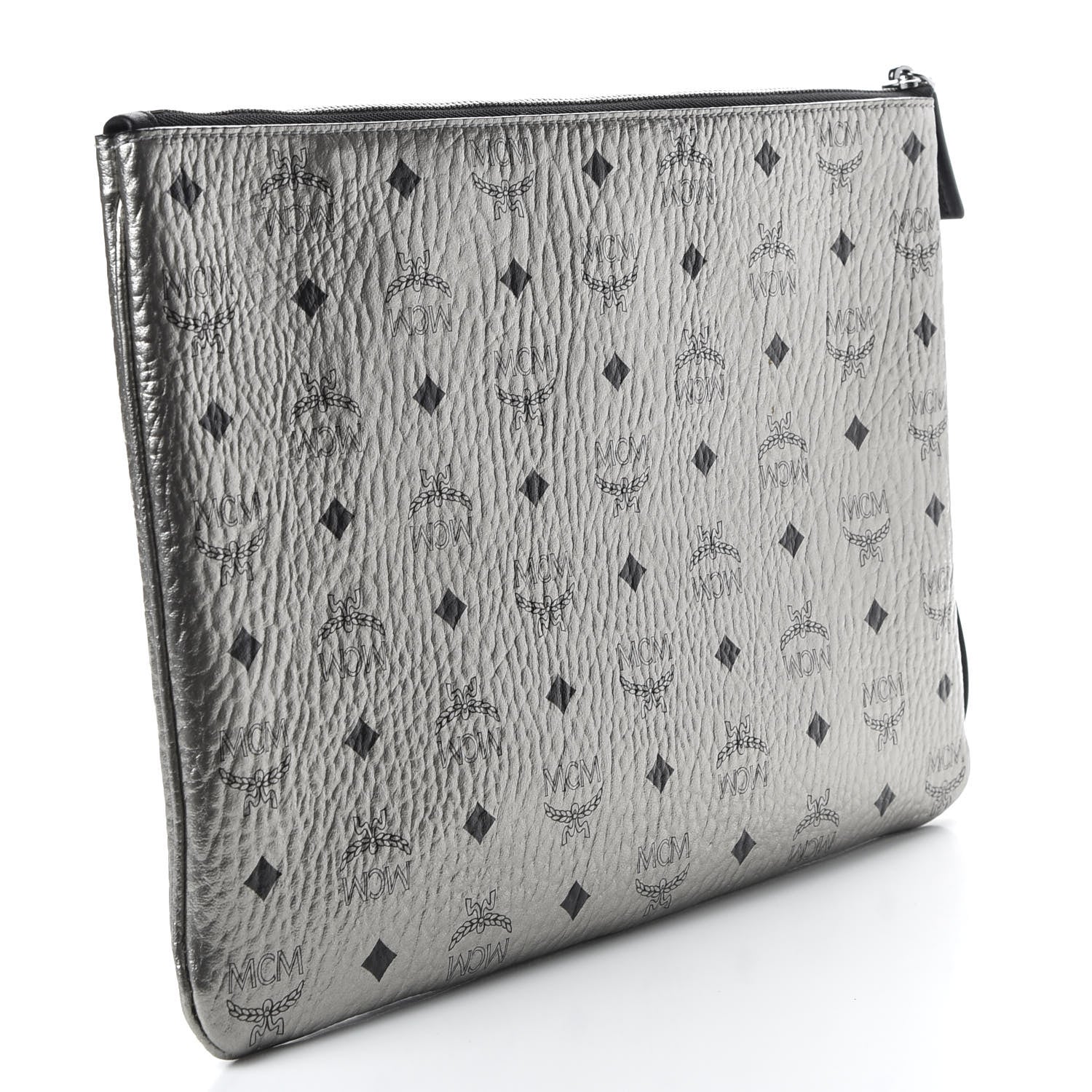 MCM Metallic Visetos Large Stark Wristlet Pouch Silver 3 of 7