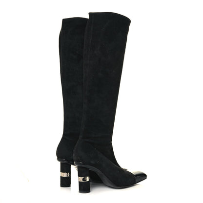 Chanel Suede Calfskin Patent CC Cap Toe Knee High Boots 39.5 Black 4 of 8