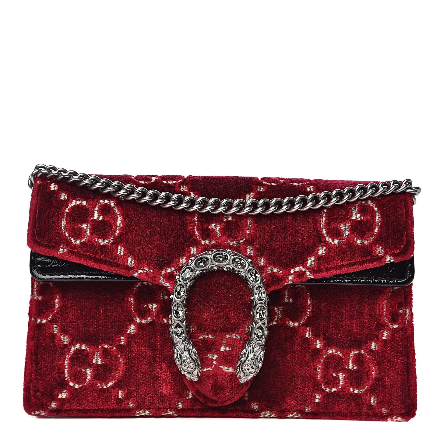 Velvet GG Monogram Super Mini Dionysus Shoulder Bag Red Cipria Black