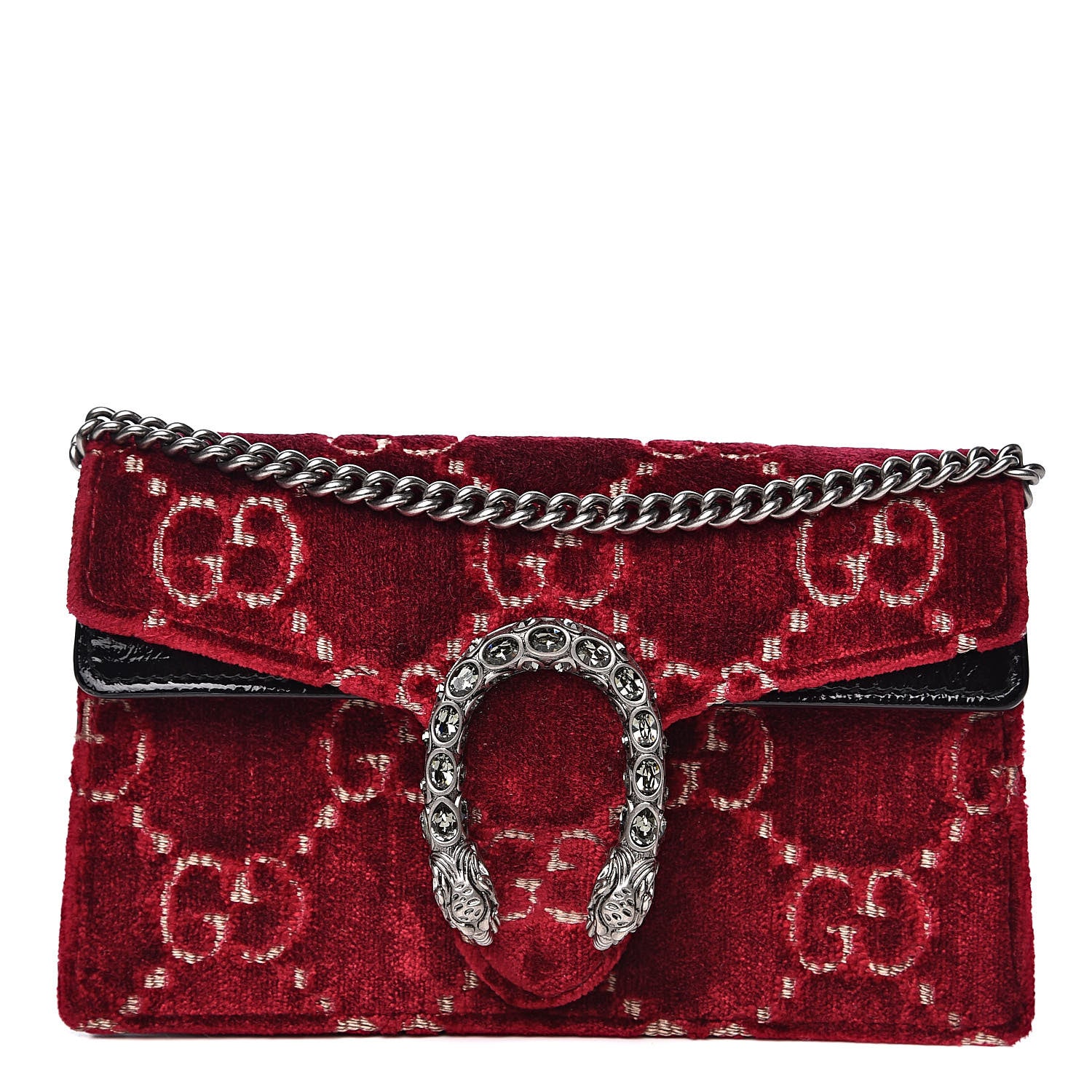 Gucci Velvet GG Monogram Super Mini Dionysus Shoulder Bag Red Cipria Black 1 of 10
