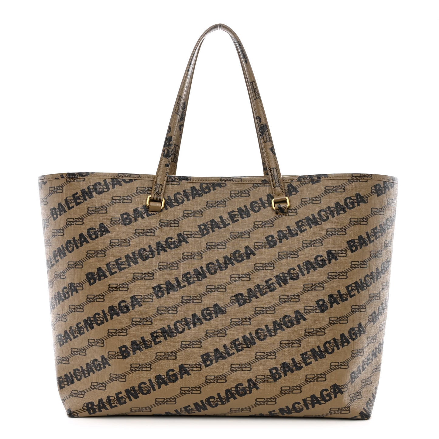 Coated Canvas BB Monogram Allover Logo Signature Tote Beige Brown Black
