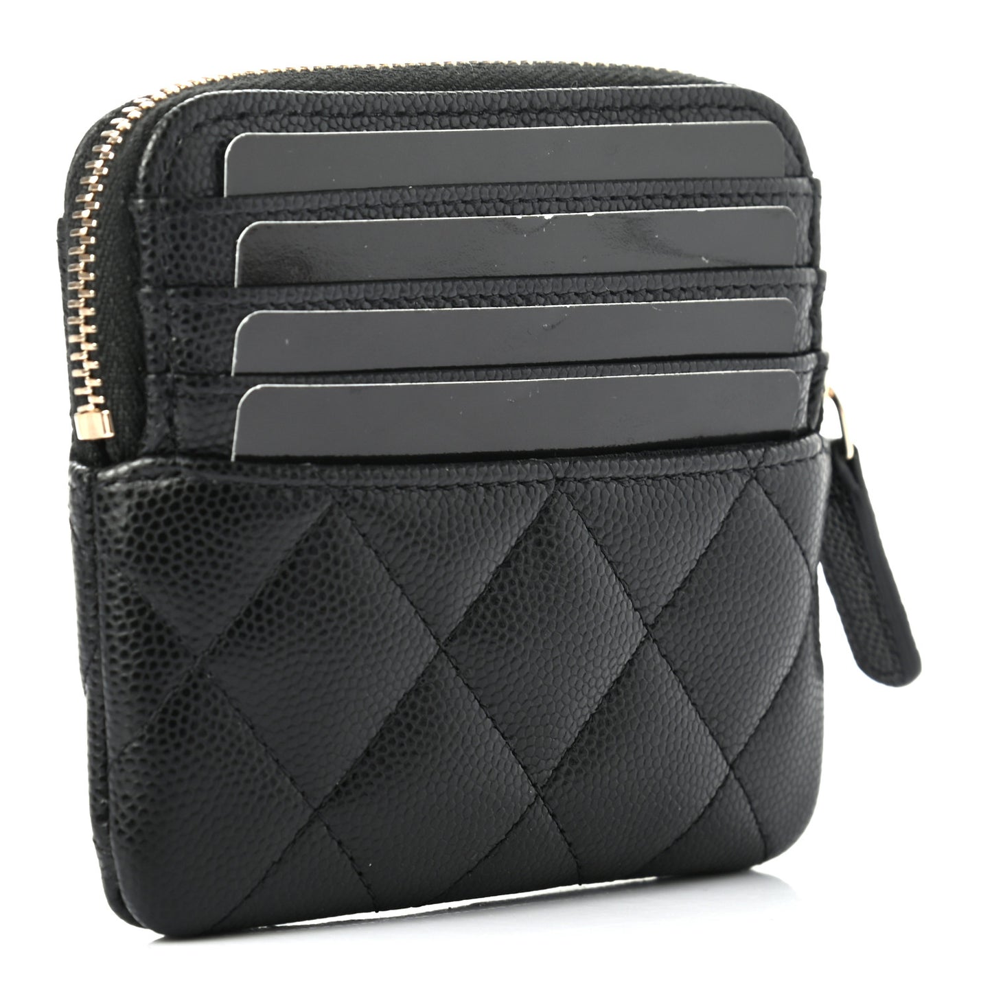 Caviar Quilted Zip Card Holder Wallet Black