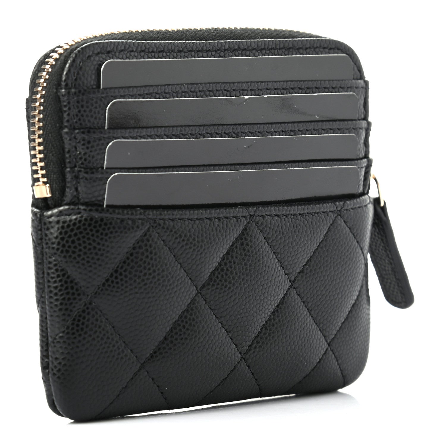 Chanel Caviar Quilted Zip Card Holder Wallet Black 3 of 7