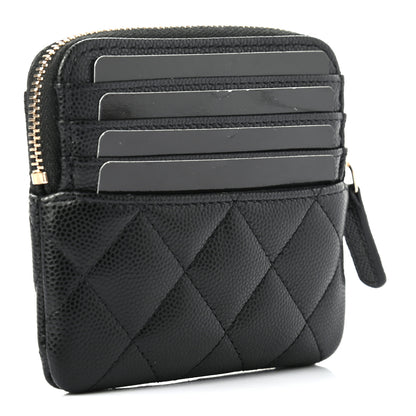 Chanel Caviar Quilted Zip Card Holder Wallet Black 3 of 7