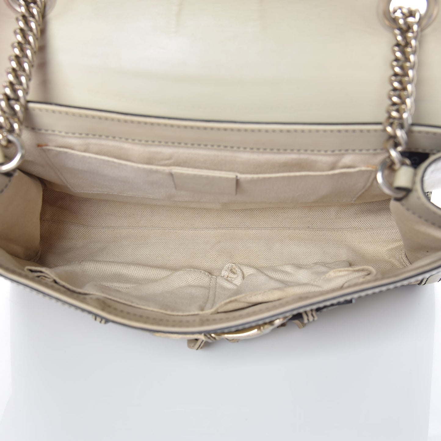 Monogram Margaux Calfskin Medium Emily Chain Shoulder Bag Beige Ebony Mystic White
