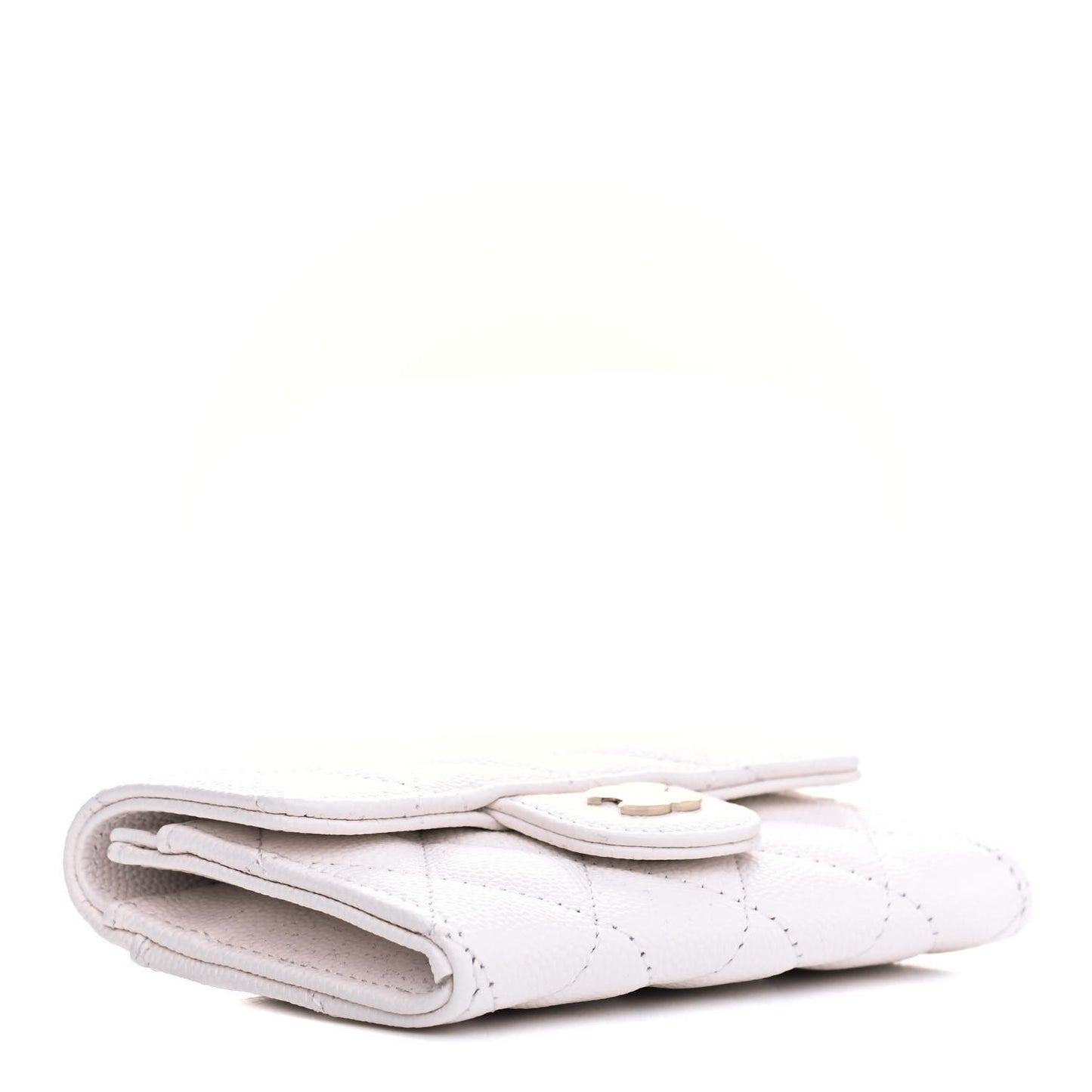 Caviar Quilted Flap Card Holder Wallet White