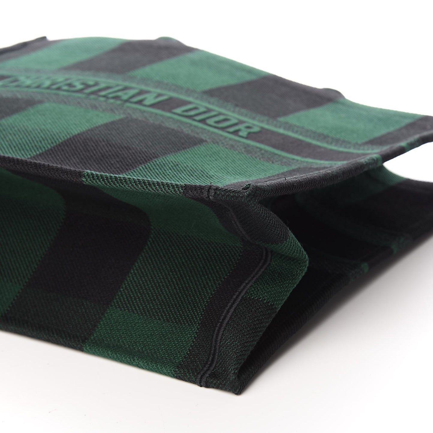 Canvas Embroidered Checkered Book Tote Black Green