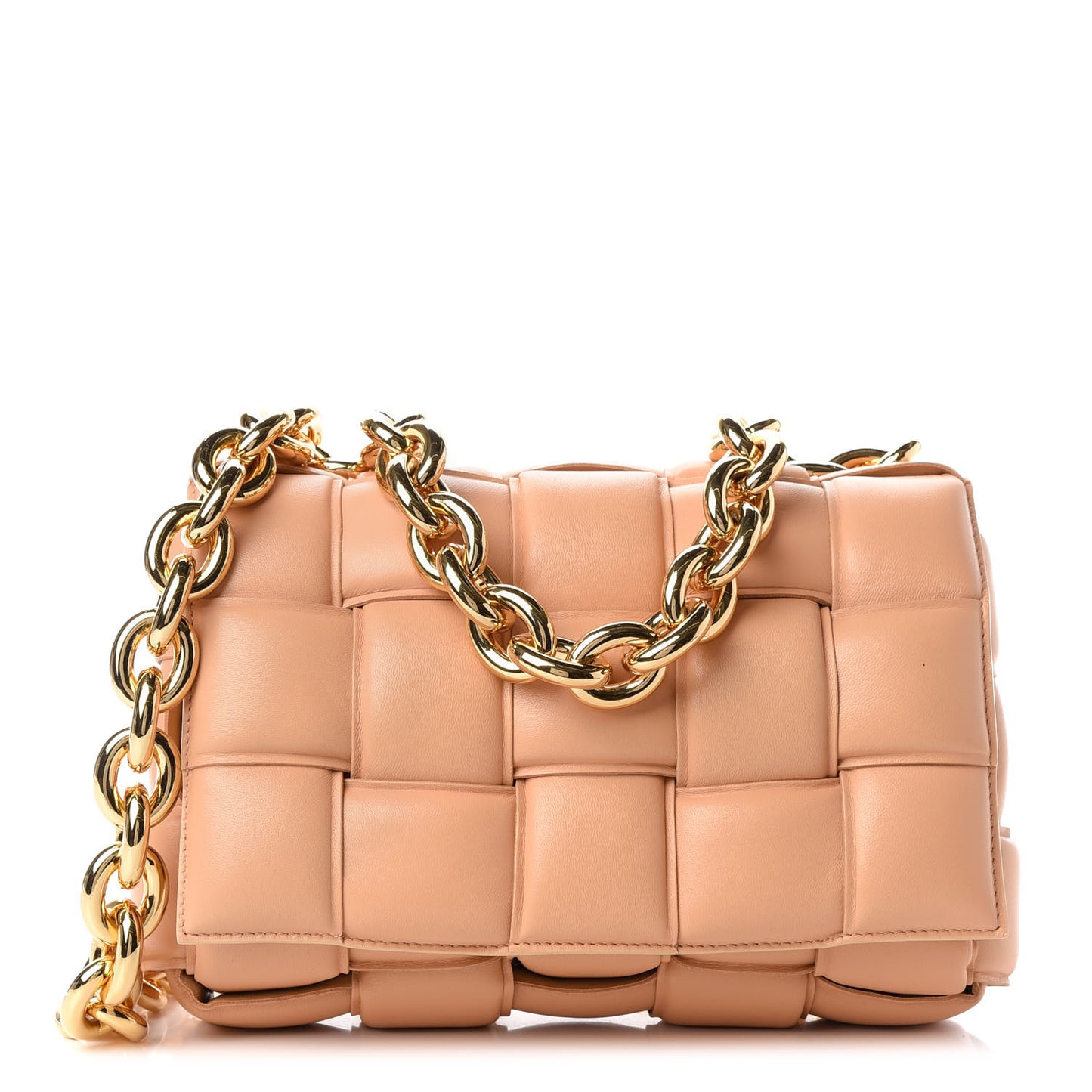 Lambskin Maxi Intreccio Padded Chain Cassette Crossbody Bag Almond