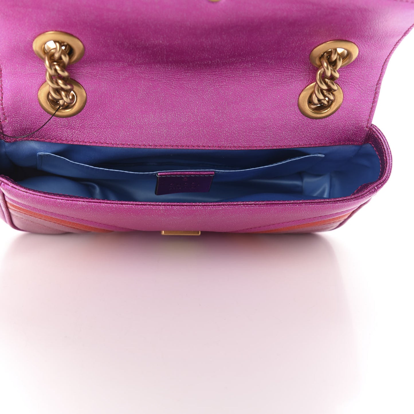 Metallic Calfskin Matelasse Mini GG Marmont Shoulder Bag Fuchsia