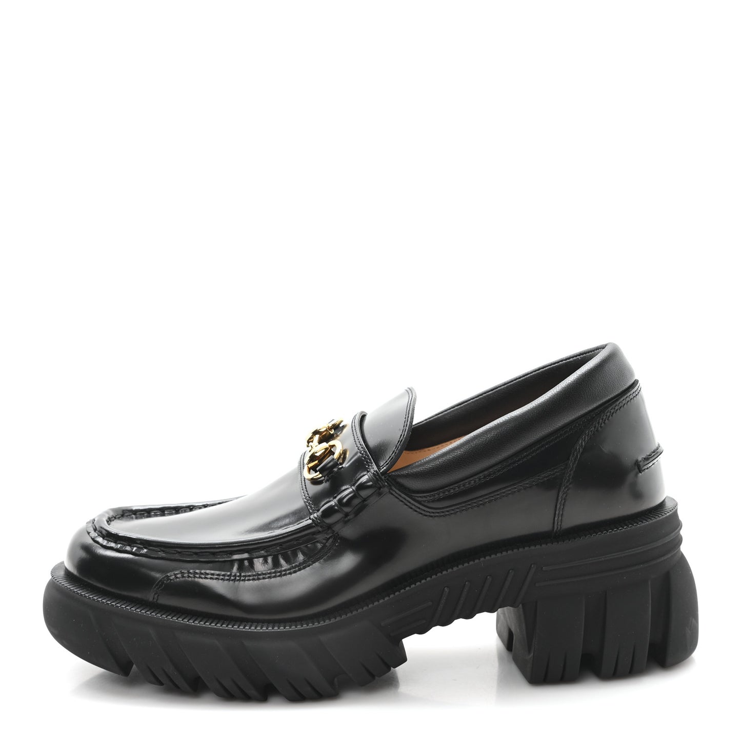 Magnum Calfskin Nappa Samoa Womens Horsebit Platform Chunky Lug Sole 40mm Loafers 41 Black