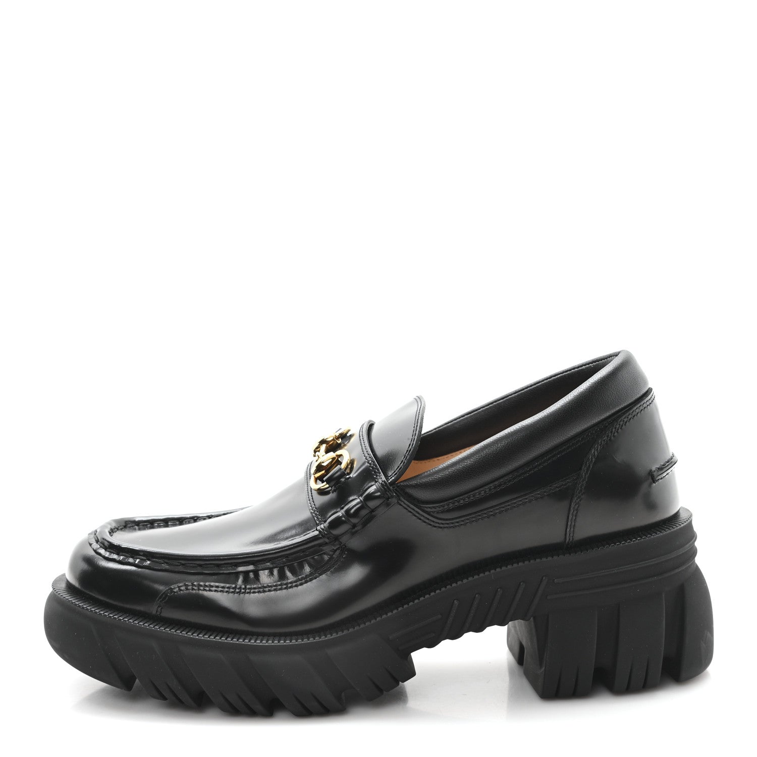 Gucci Magnum Calfskin Nappa Samoa Womens Horsebit Platform Chunky Lug Sole 40mm Loafers 41 Black 1 of 9