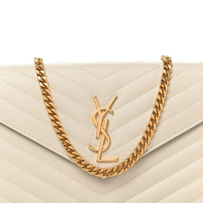 Saint Laurent Grain De Poudre Matelasse Chevron Monogram Chain Wallet Crema Soft 8 of 12