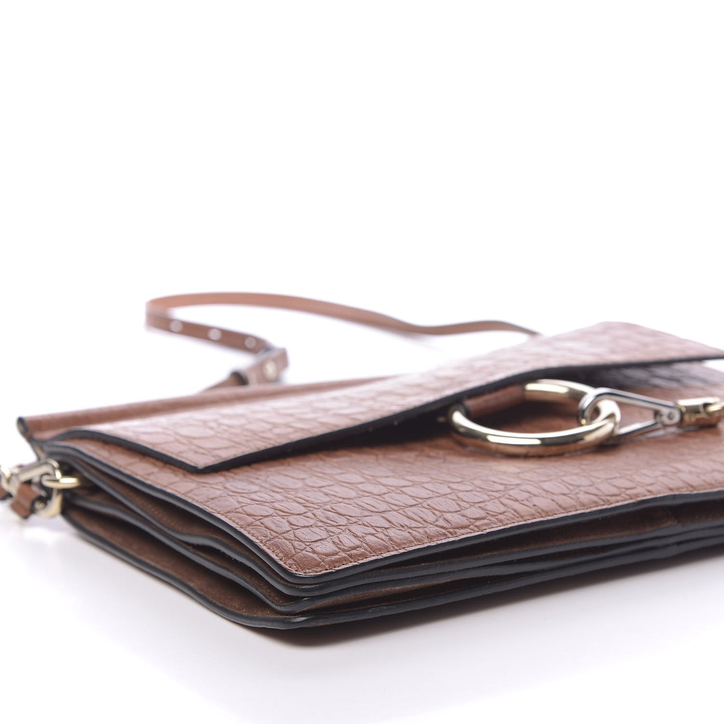 Calfskin Crocodile Embossed Medium Faye Shoulder Bag Mahogany