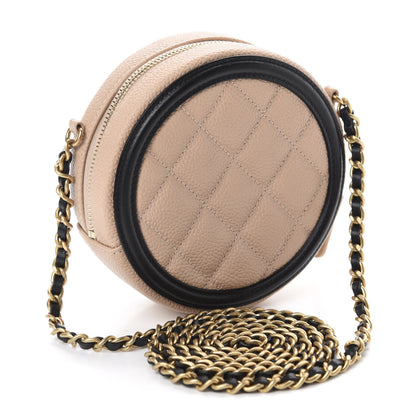 Chanel Caviar Quilted Round Filigree Crossbody Beige Black 3 of 11